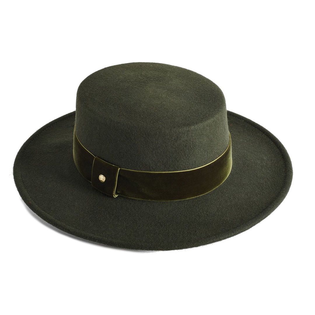 Failsworth Women's 100% Wool Felt Boater Hat in Forest
