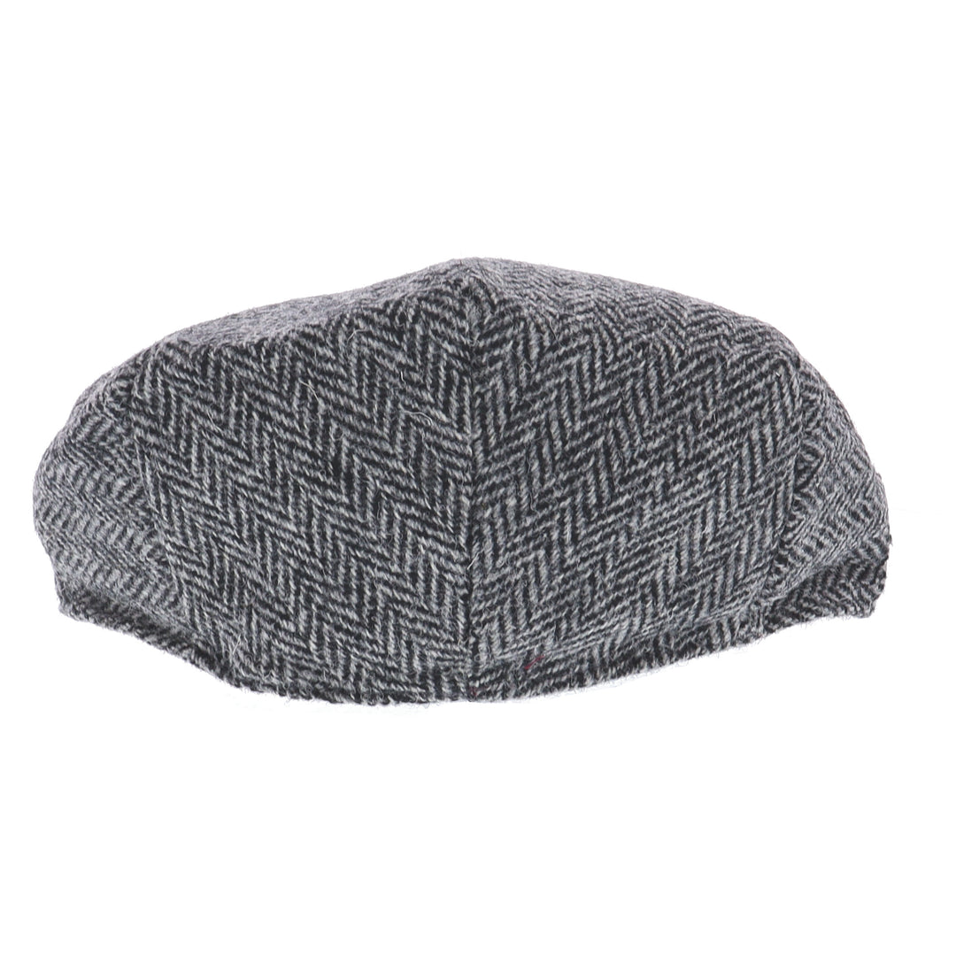 Glen Appin Harris Tweed Wool Country Flat Cap Grey Herringbone