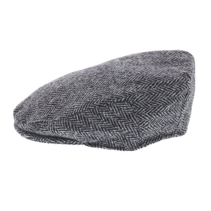Glen Appin Harris Tweed Wool Country Flat Cap Grey Herringbone