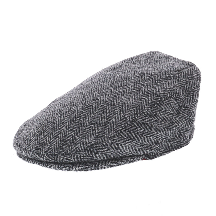 Glen Appin Harris Tweed Wool Country Flat Cap Grey Herringbone