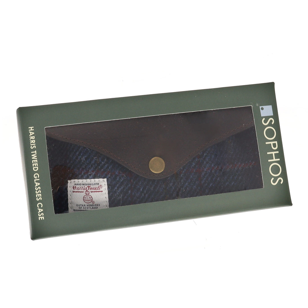 Blue Check Harris Tweed & Leather Glasses Case/Holder