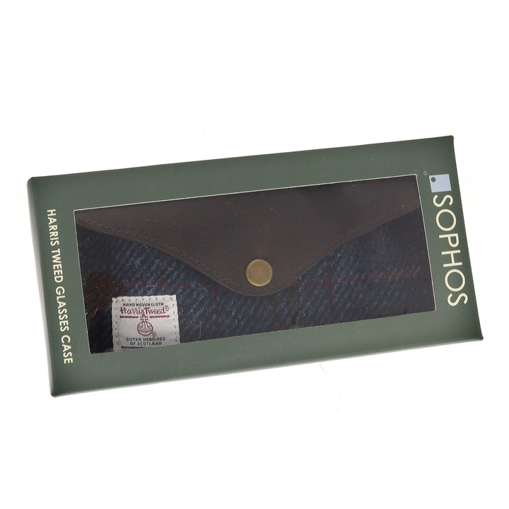 Blue Check Harris Tweed & Leather Glasses Case/Holder