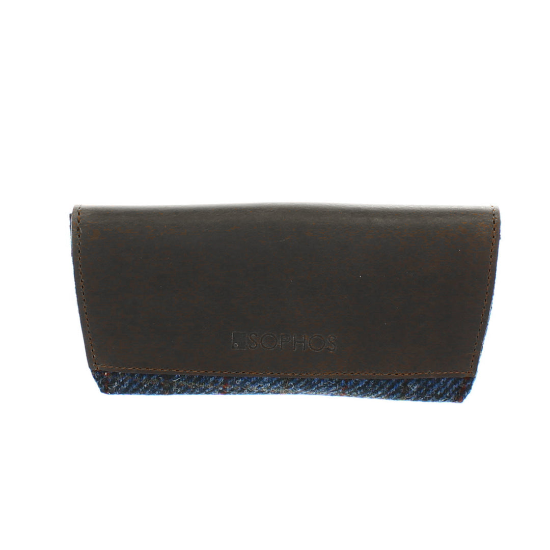 Blue Check Harris Tweed & Leather Glasses Case/Holder