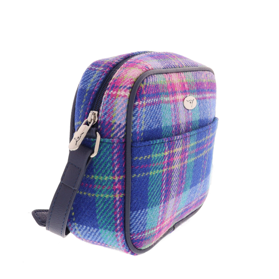Glen Appin Harris Tweed Almond Mini Handbag Blue & Teal Tartan