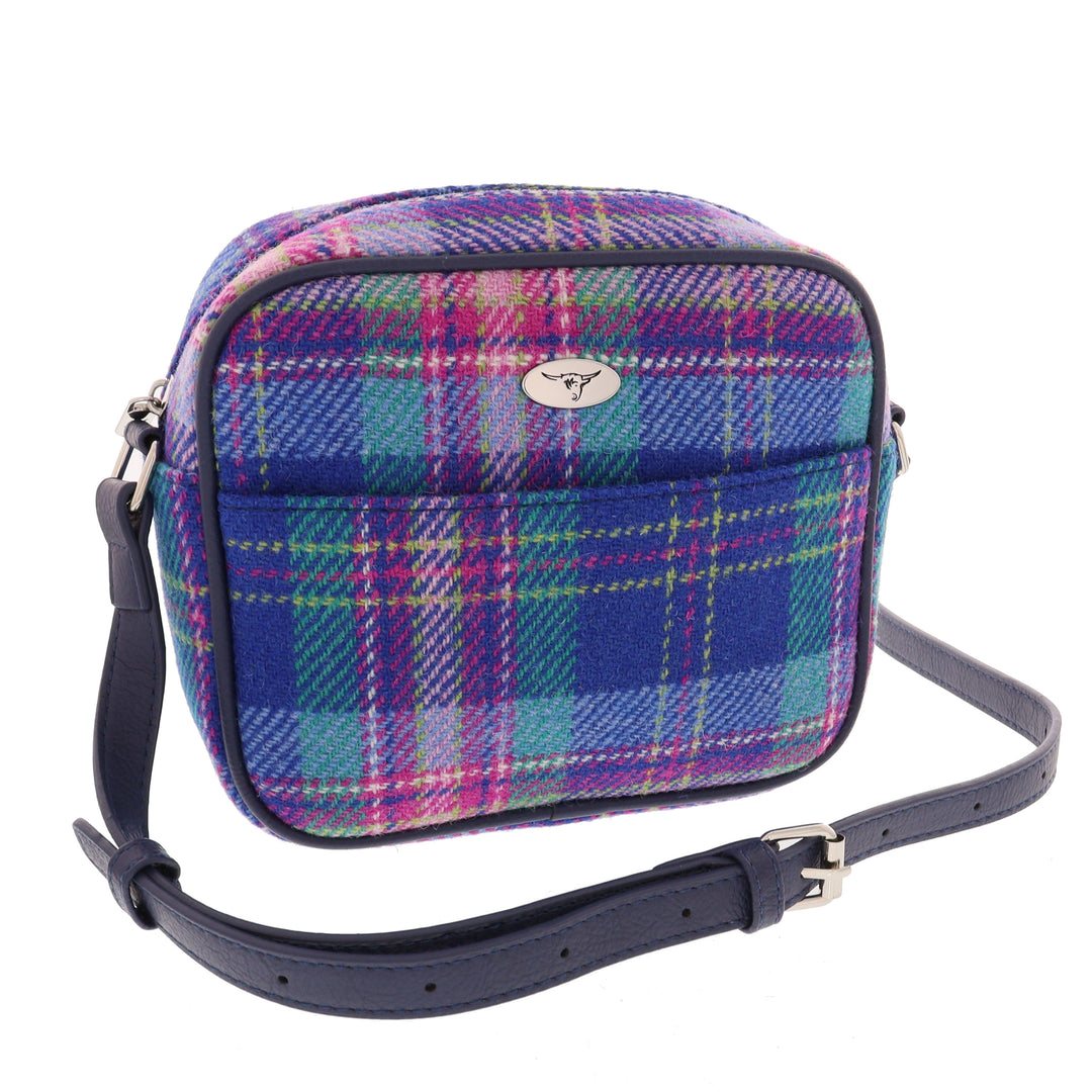 Glen Appin Harris Tweed Almond Mini Handbag Blue & Teal Tartan