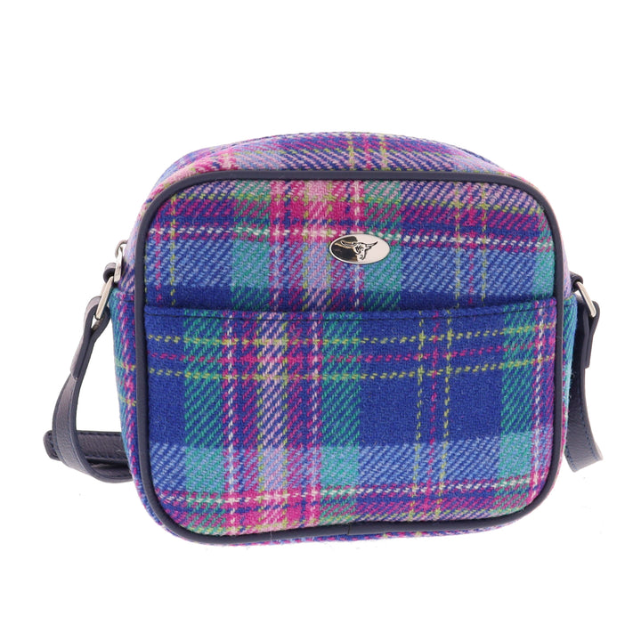 Glen Appin Harris Tweed Almond Mini Handbag Blue & Teal Tartan