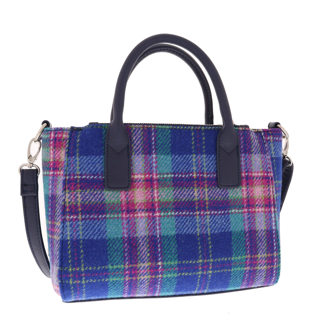 Glen Appin Harris Tweed Brora Tote Handbag  Blue & Teal Tartan