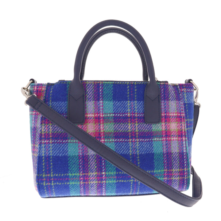 Glen Appin Harris Tweed Brora Tote Handbag  Blue & Teal Tartan