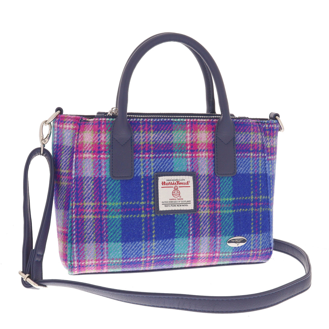 Glen Appin Harris Tweed Brora Tote Handbag  Blue & Teal Tartan