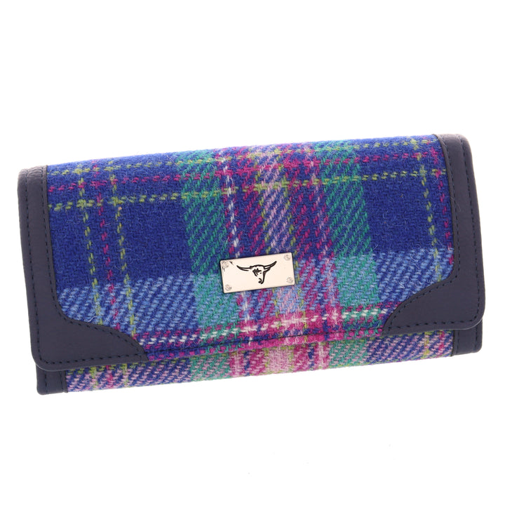 Glen Appin Harris Tweed Ladies Bute Fold Over Purse Blue & Teal Tartan