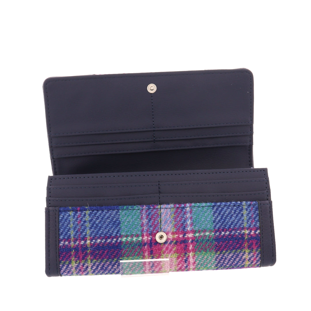 Glen Appin Harris Tweed Ladies Bute Fold Over Purse Blue & Teal Tartan