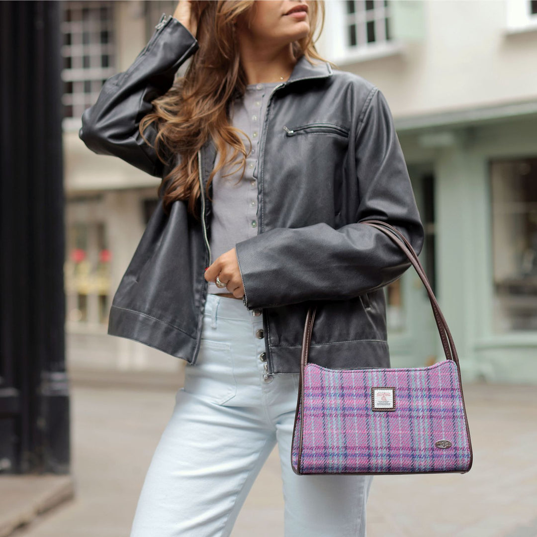 Glen Appin Harris Tweed Fiddich Shoulder Handbag Vibrant Pink Check