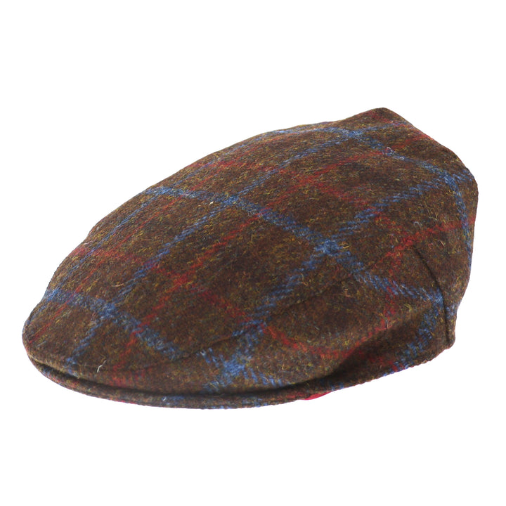 Glen Appin Harris Tweed Wool Country Flat Cap Brown Check