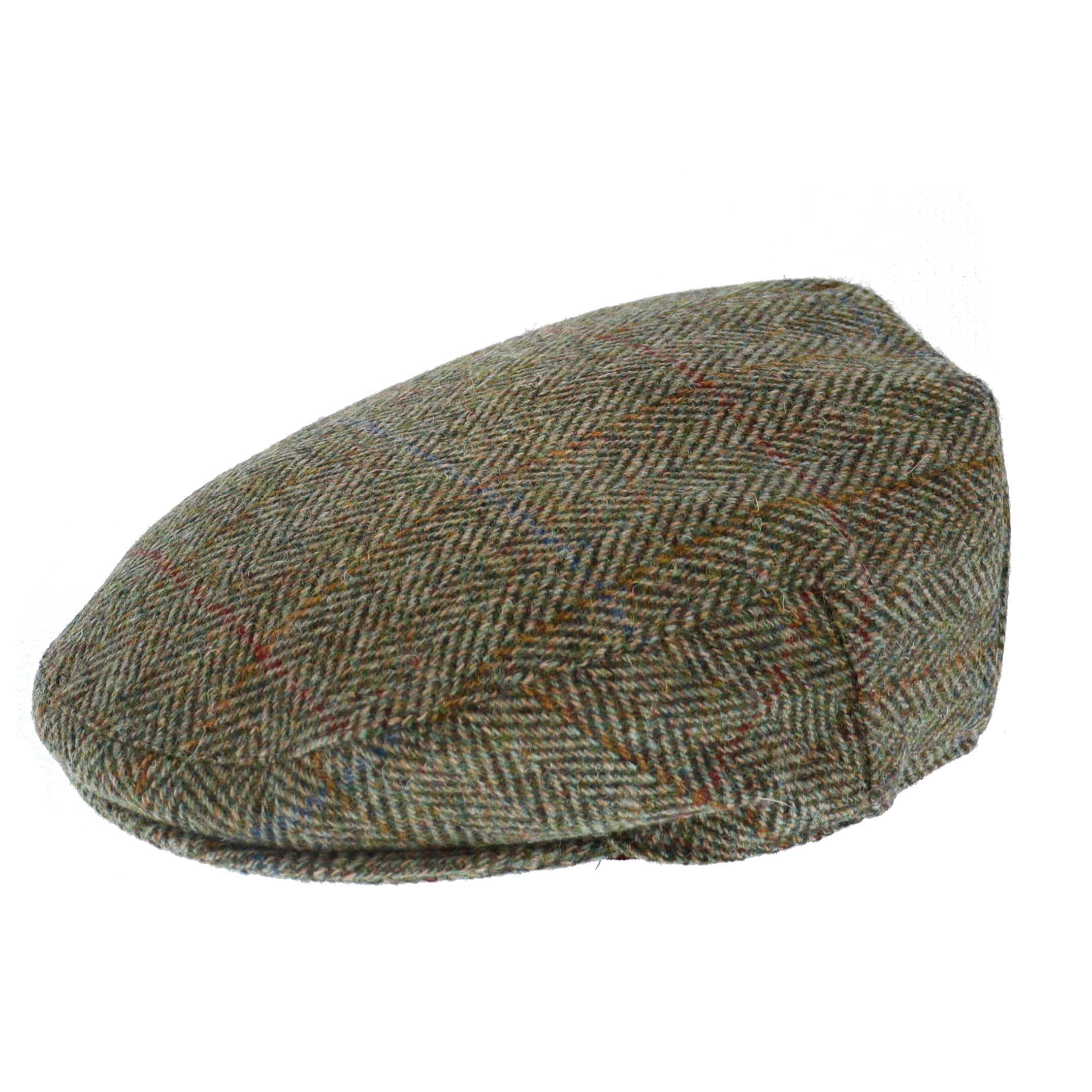 Glen Appin Harris Tweed Wool Country Flat Cap Green Herringbone – The ...