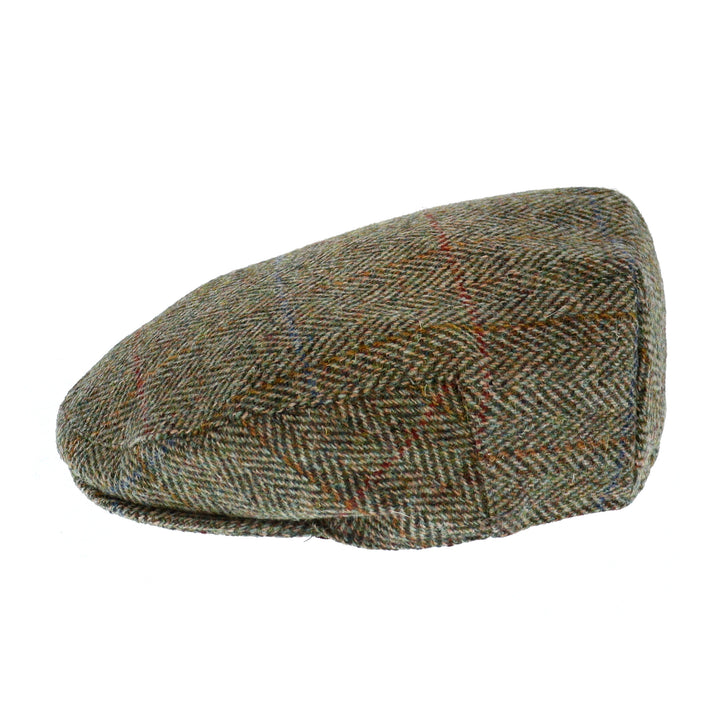 Glen Appin Harris Tweed Wool Country Flat Cap Green Herringbone