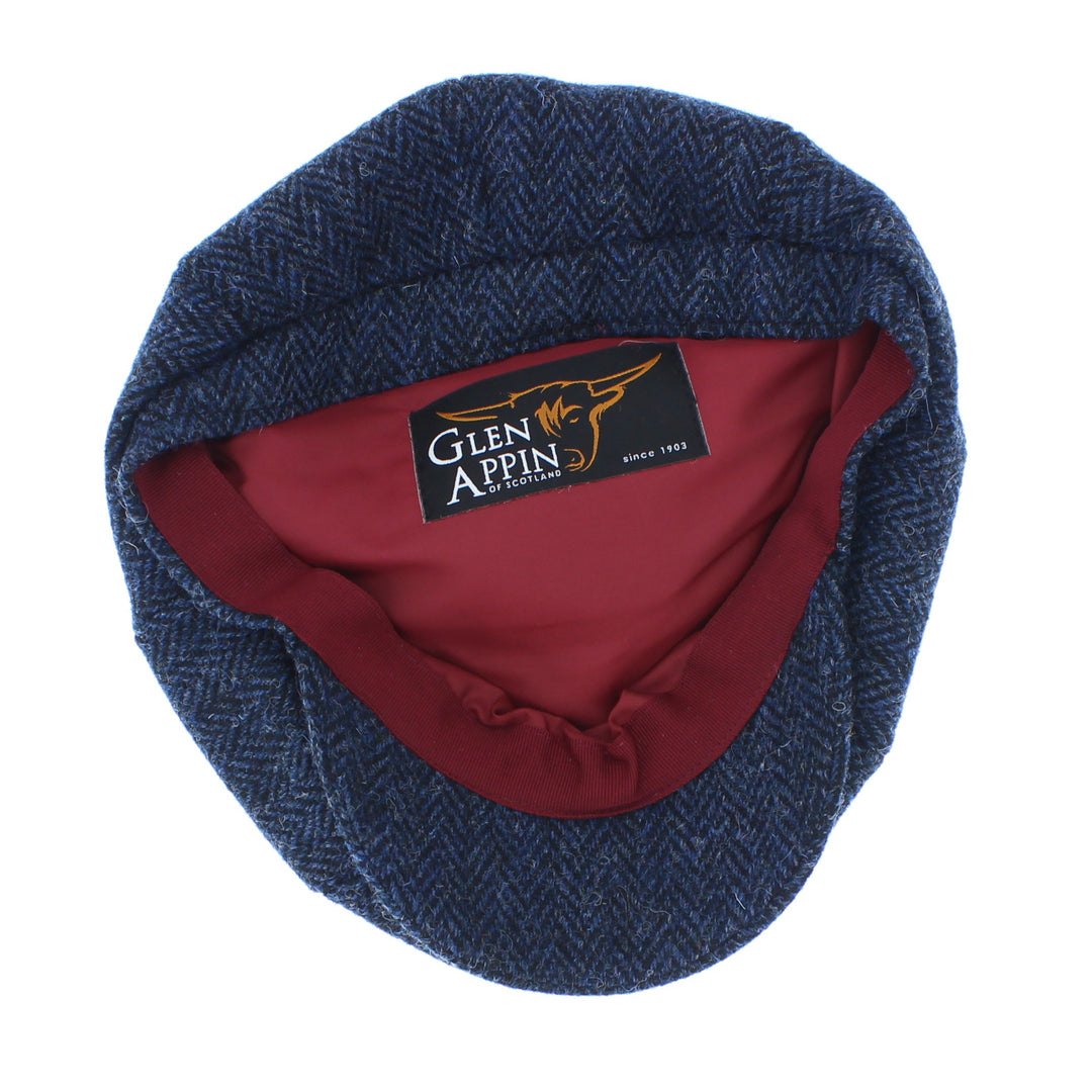 Glen Appin Harris Tweed Wool Shelby Bakerboy Cap Navy Herringbone
