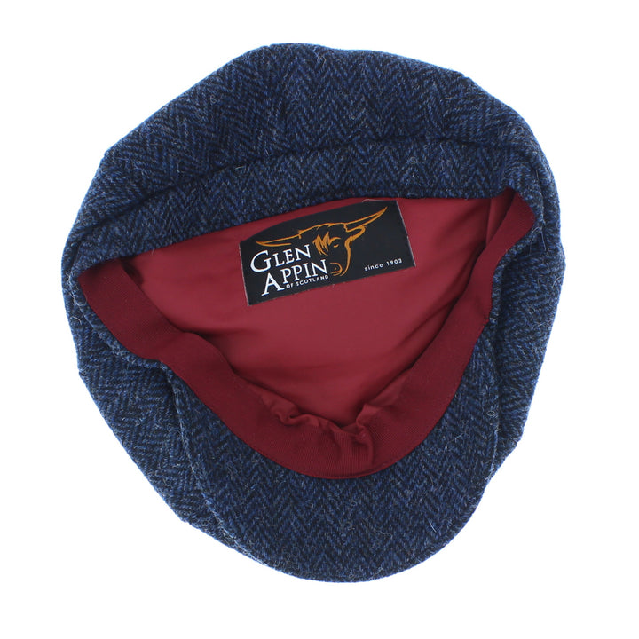 Glen Appin Harris Tweed Wool Shelby Bakerboy Cap Navy Herringbone