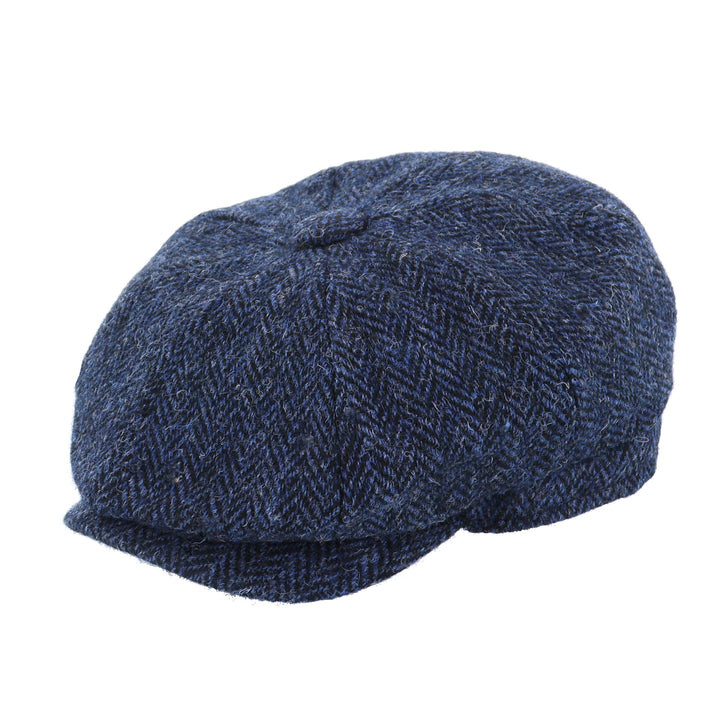 Glen Appin Harris Tweed Wool Shelby Bakerboy Cap Navy Herringbone