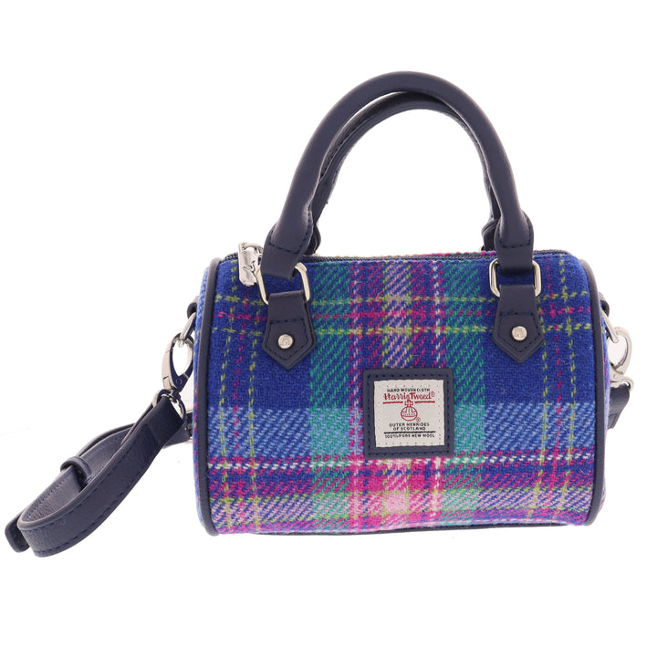 Glen Appin Harris Tweed Kilbride Mini Bowling Bag Blue & Teal Tartan
