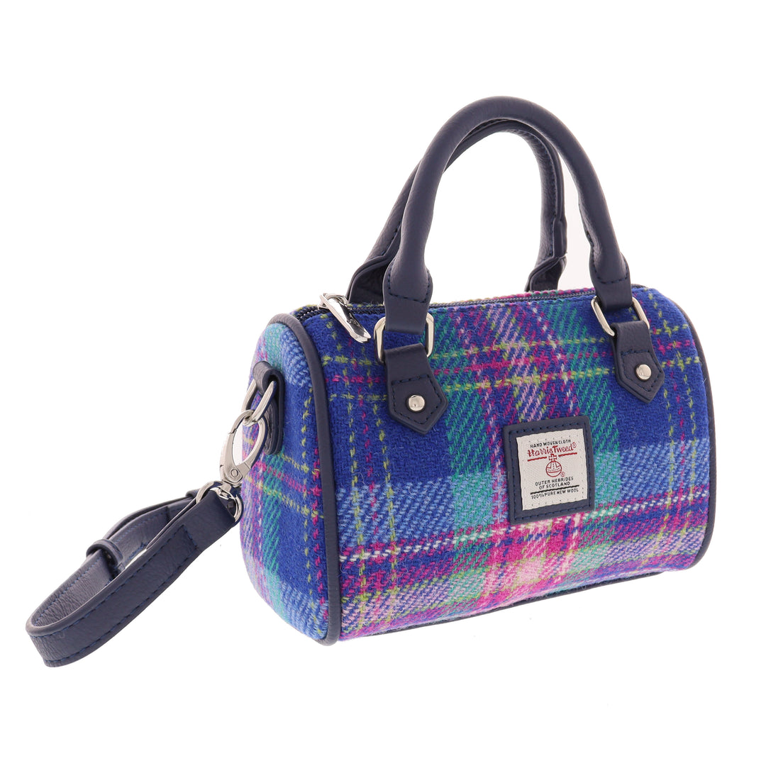Glen Appin Harris Tweed Kilbride Mini Bowling Bag Blue & Teal Tartan
