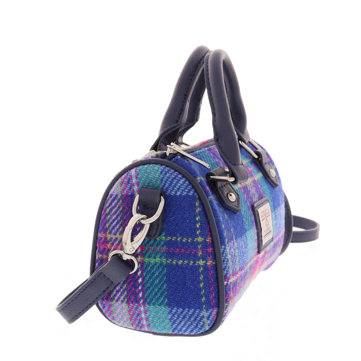 Glen Appin Harris Tweed Kilbride Mini Bowling Bag Blue & Teal Tartan