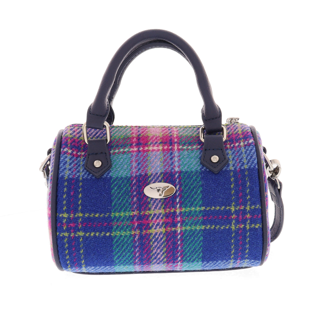 Glen Appin Harris Tweed Kilbride Mini Bowling Bag Blue & Teal Tartan