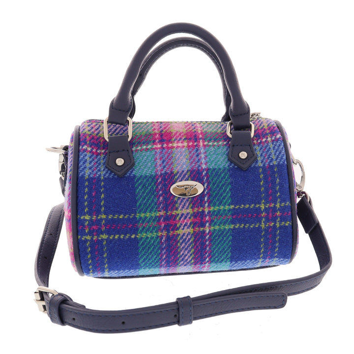 Glen Appin Harris Tweed Kilbride Mini Bowling Bag Blue & Teal Tartan
