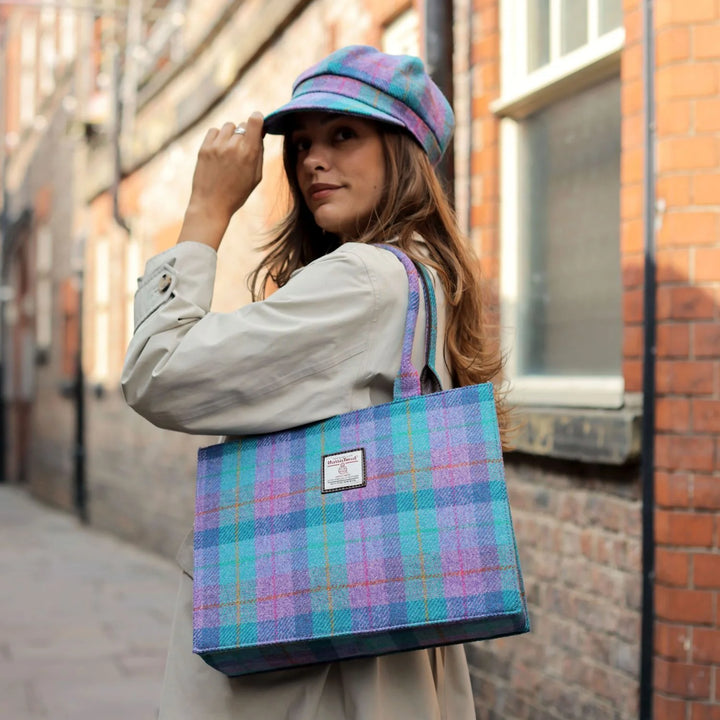 Glen Appin Harris Tweed Glencoe Shopper Tote Bag in Turquoise Check