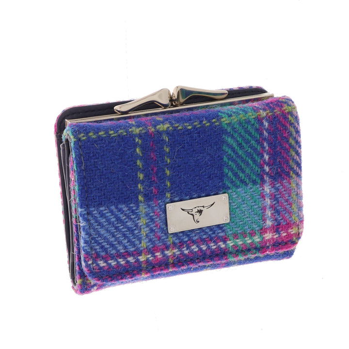 Glen Appin Harris Tweed Unst Small Clasp Purse Blue & Teal Tartan