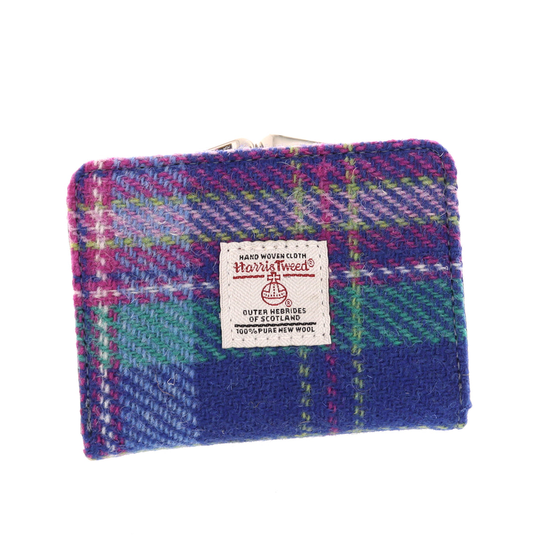 Glen Appin Harris Tweed Unst Small Clasp Purse Blue & Teal Tartan