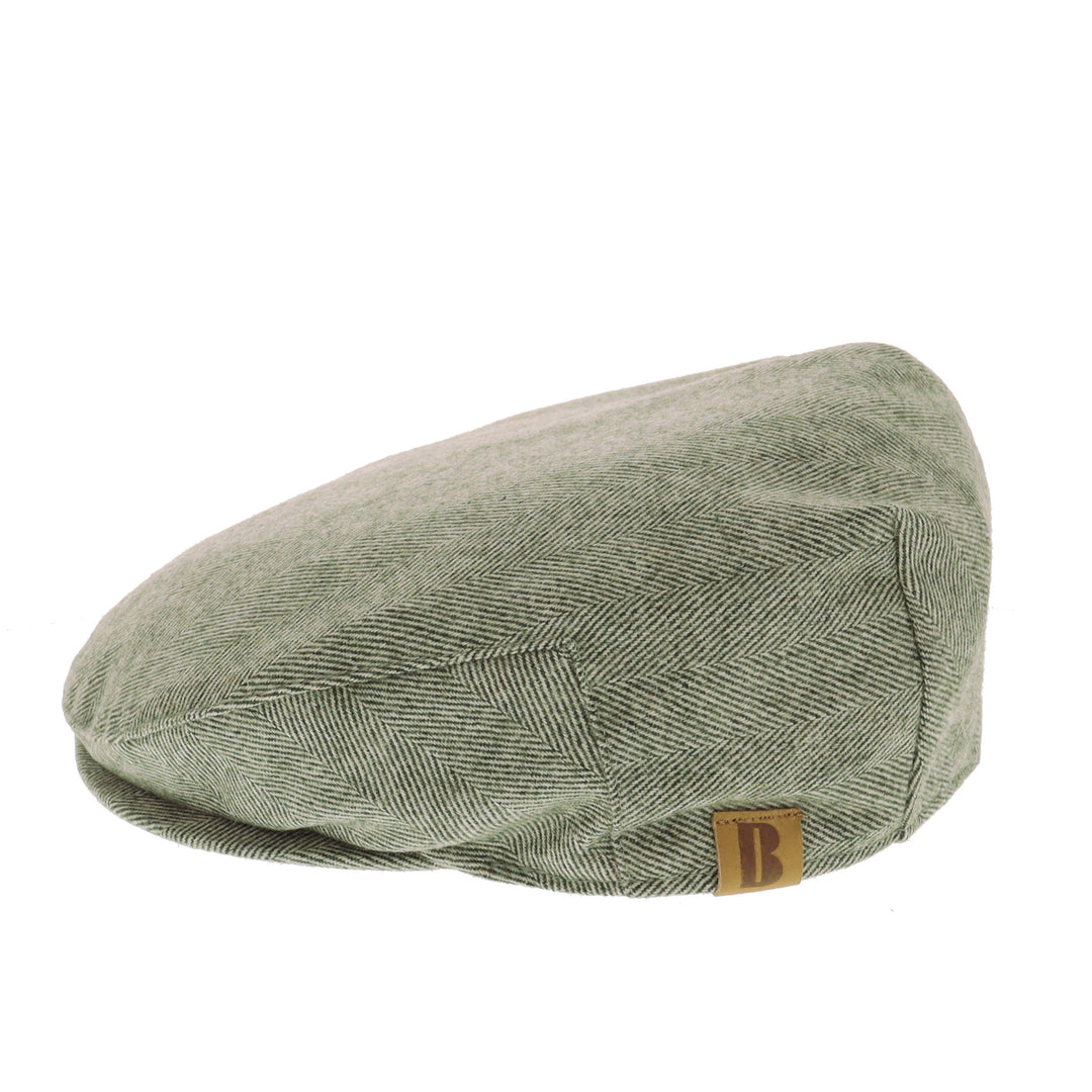 Green Herringbone Flat Cap