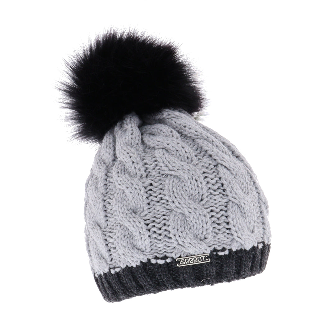 Sabbot Andrea Chunky Knit Faux Fur Bobble Hat Grey/Black – The Hat
