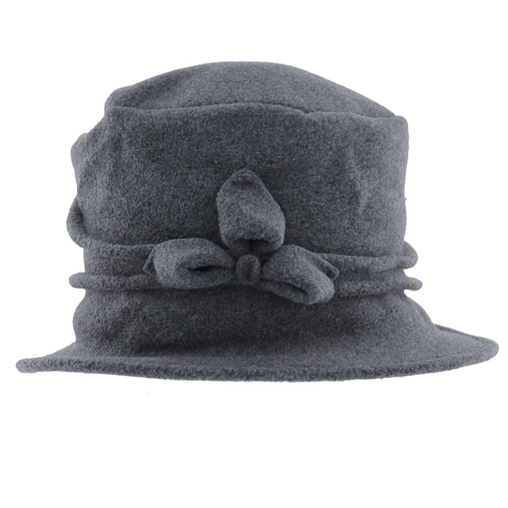 Super Soft Fleece Cloche With Piping & Bow Detail in Grey