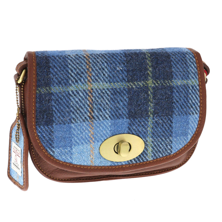 Leather & Harris Tweed Saddle Handbag (Brown/Blue)