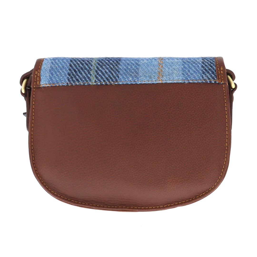 Leather & Harris Tweed Saddle Handbag (Brown/Blue)