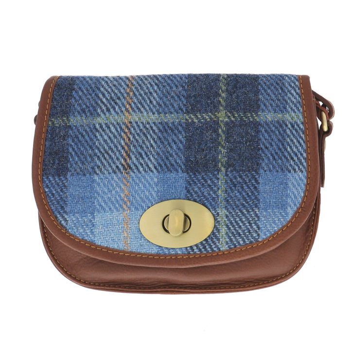 Leather & Harris Tweed Saddle Handbag (Brown/Blue)