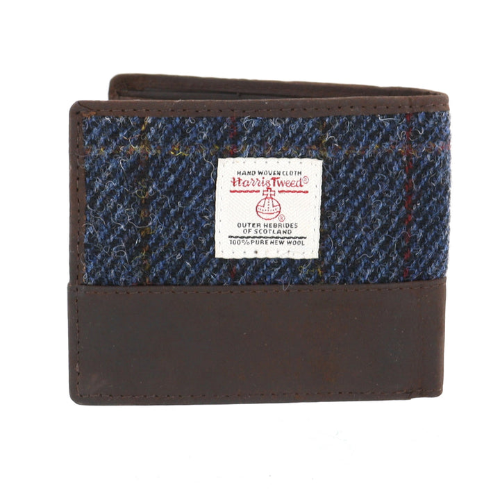 Blue Harris Tweed & Dark Brown Leather Wallet