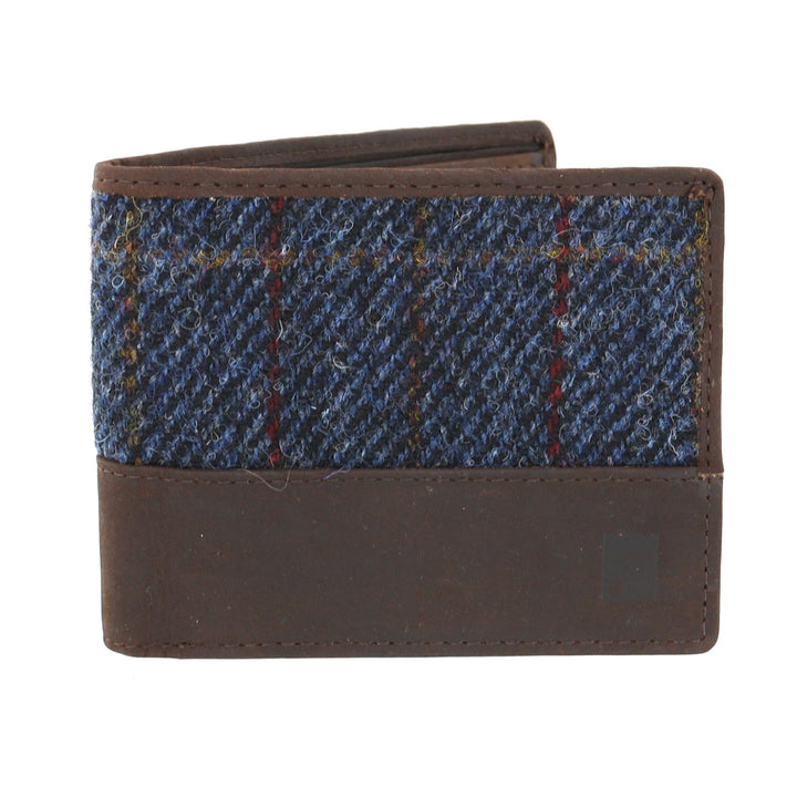 Blue Harris Tweed & Dark Brown Leather Wallet