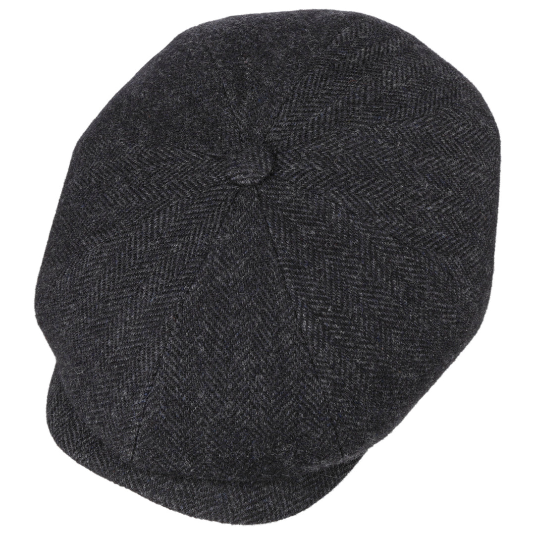 Stetson Wool Rich Hatteras Bakerboy / Newsboy Cap in Black & Grey Herringbone