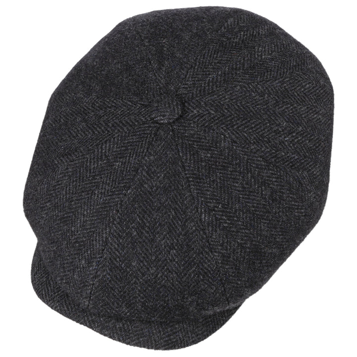 Stetson Wool Rich Hatteras Bakerboy / Newsboy Cap in Black & Grey Herringbone
