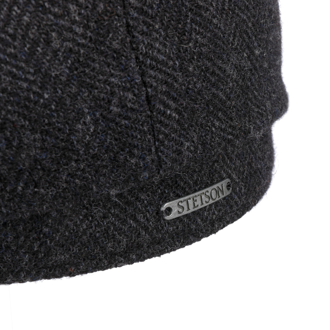 Stetson Wool Rich Hatteras Bakerboy / Newsboy Cap in Black & Grey Herringbone