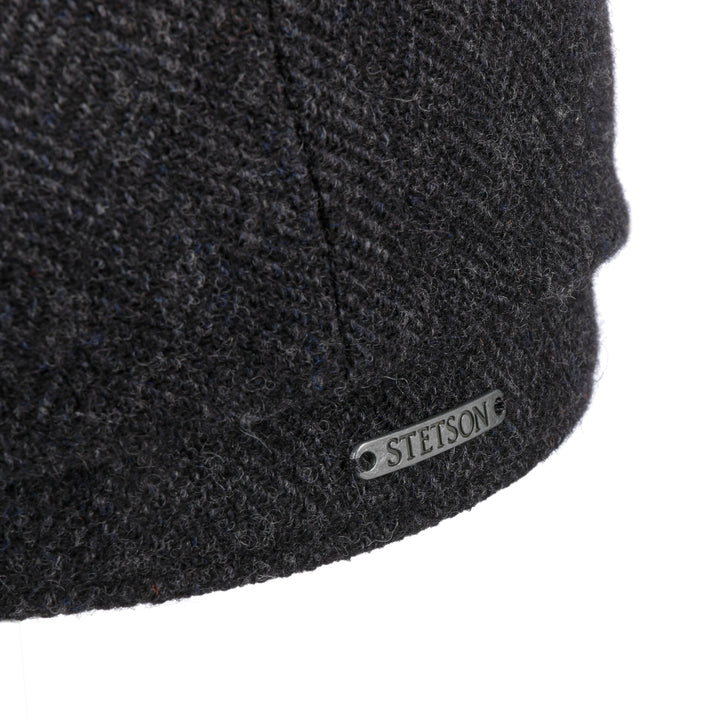 Stetson Wool Rich Hatteras Bakerboy / Newsboy Cap in Black & Grey Herringbone