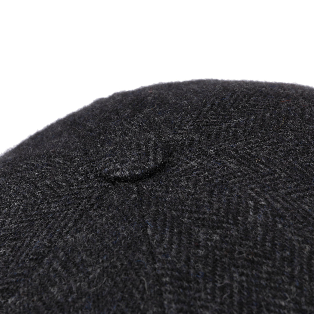Stetson Wool Rich Hatteras Bakerboy / Newsboy Cap in Black & Grey Herringbone