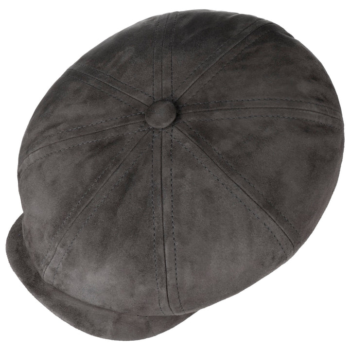 Stetson Hatteras Goat Suede Leather Bakerboy Cap Anthracite Grey
