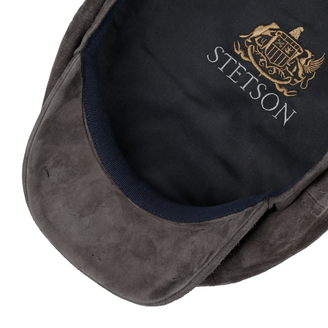 Stetson Hatteras Goat Suede Leather Bakerboy Cap Anthracite Grey