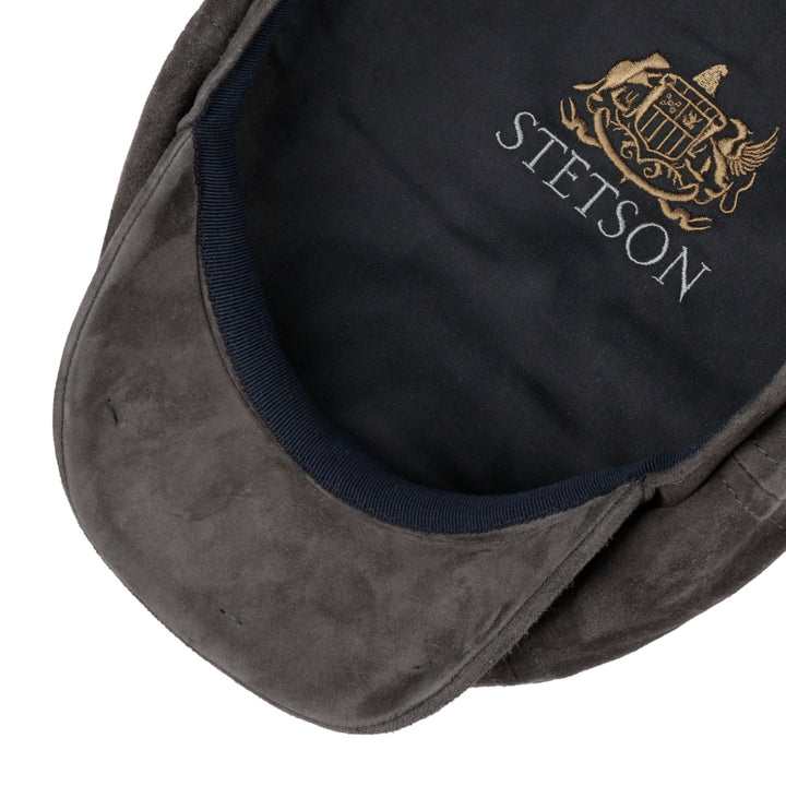 Stetson Hatteras Goat Suede Leather Bakerboy Cap Anthracite Grey