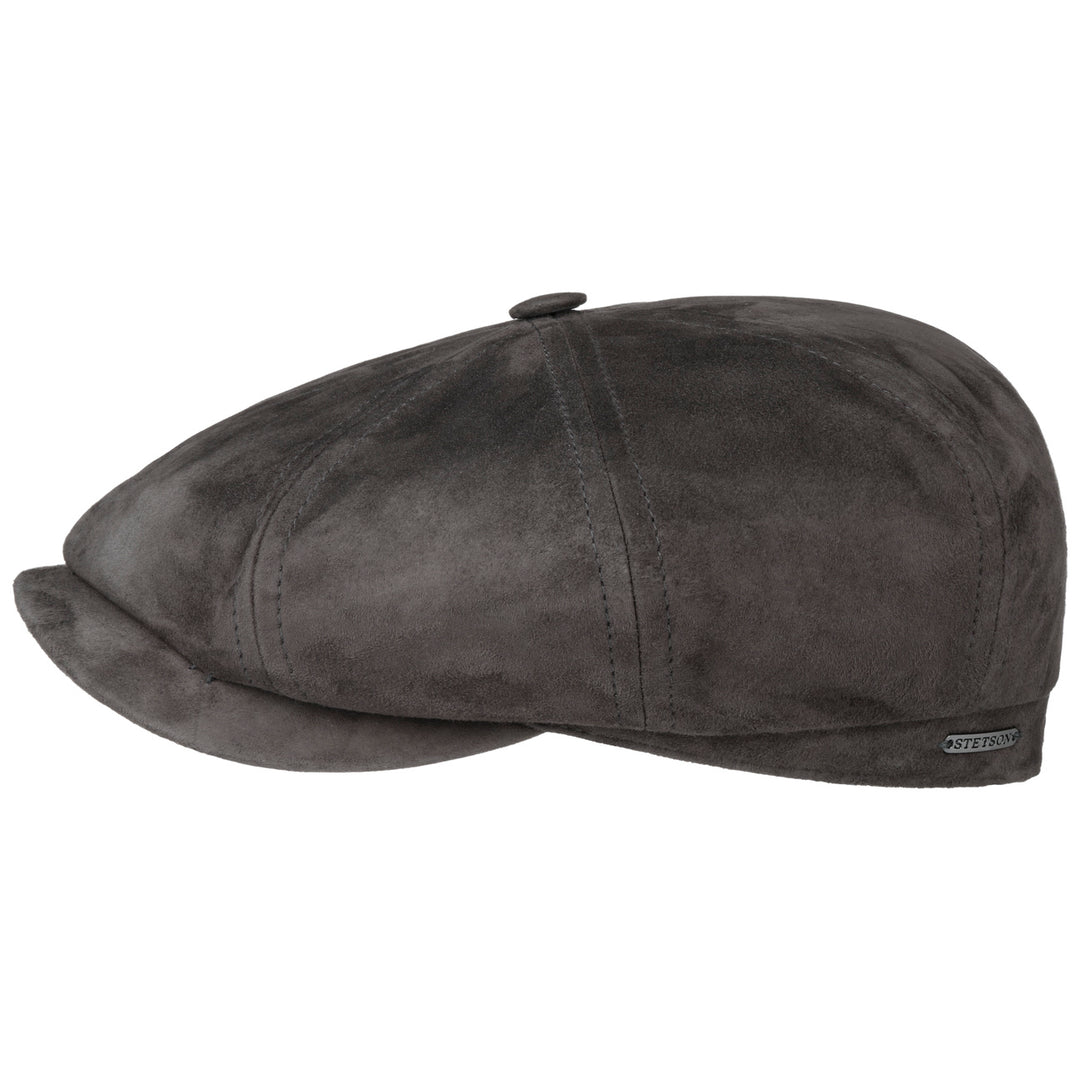 Stetson Hatteras Goat Suede Leather Bakerboy Cap Anthracite Grey The Hat Company