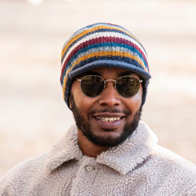 Kusan Peaked Beanie Cap Striped
