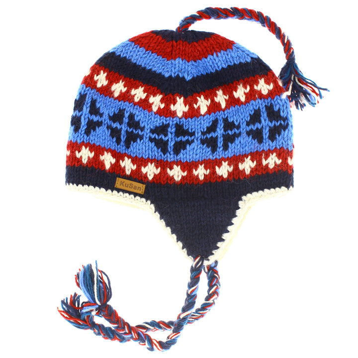 Kusan Colourful Wool Trapper Hat With Plaits, Fleece Lined