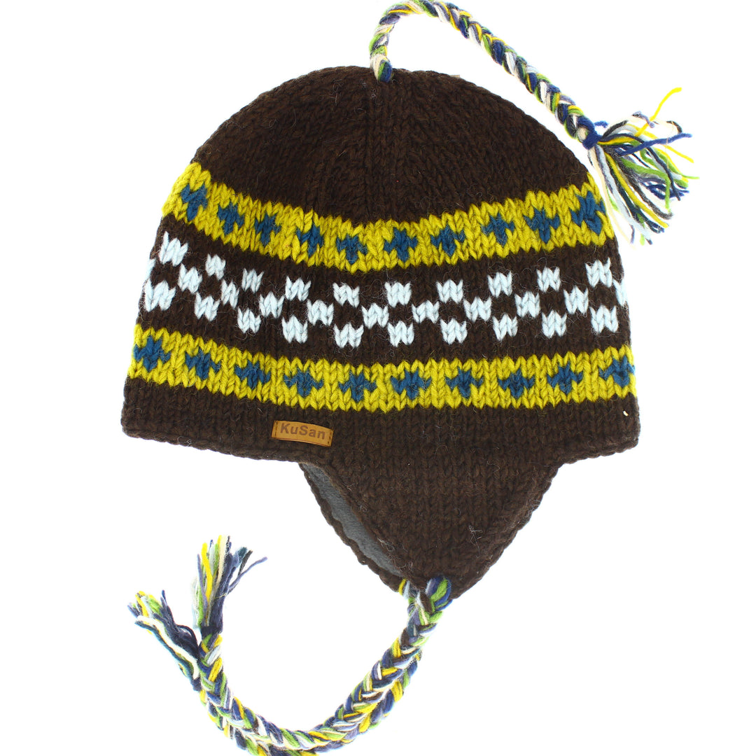 Kusan Colourful Wool Trapper Hat With Plaits, Fleece Lined